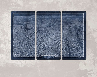 Vintage Map of Los Angeles METAL triptych 36x24" FREE SHIPPING