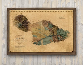 Maui Hawaii Vintage METAL Map FREE SHIPPING