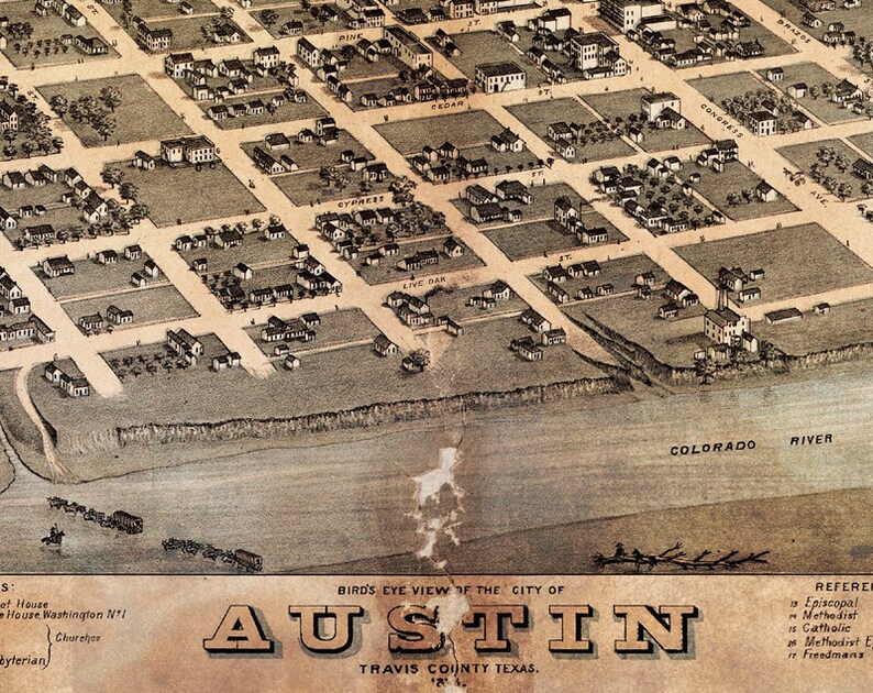 Vintage Map of Austin Texas METAL Triptych 36x24 FREE | Etsy