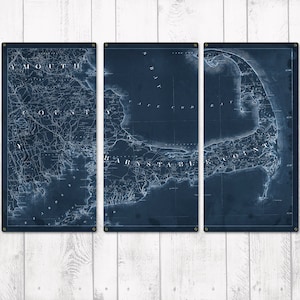 Vintage Cape Cod METAL Blueprint Triptych 36x24 FREE SHIPPING image 1