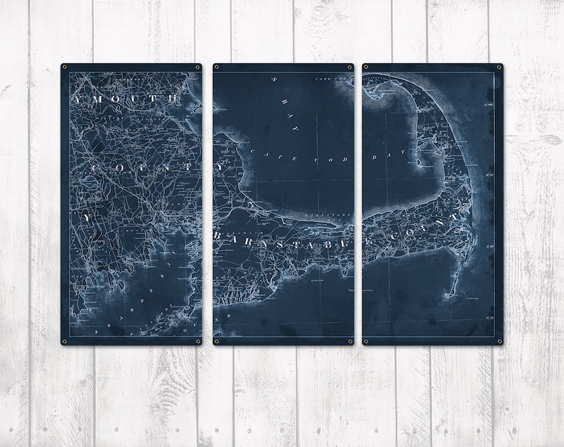 Vintage Cape Cod METAL Blueprint Triptych 36x24 FREE SHIPPING image 1