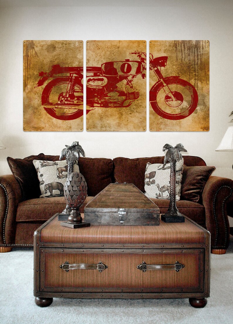 Vintage Motorcycle METAL triptych 48x24 FREE SHIPPING image 2