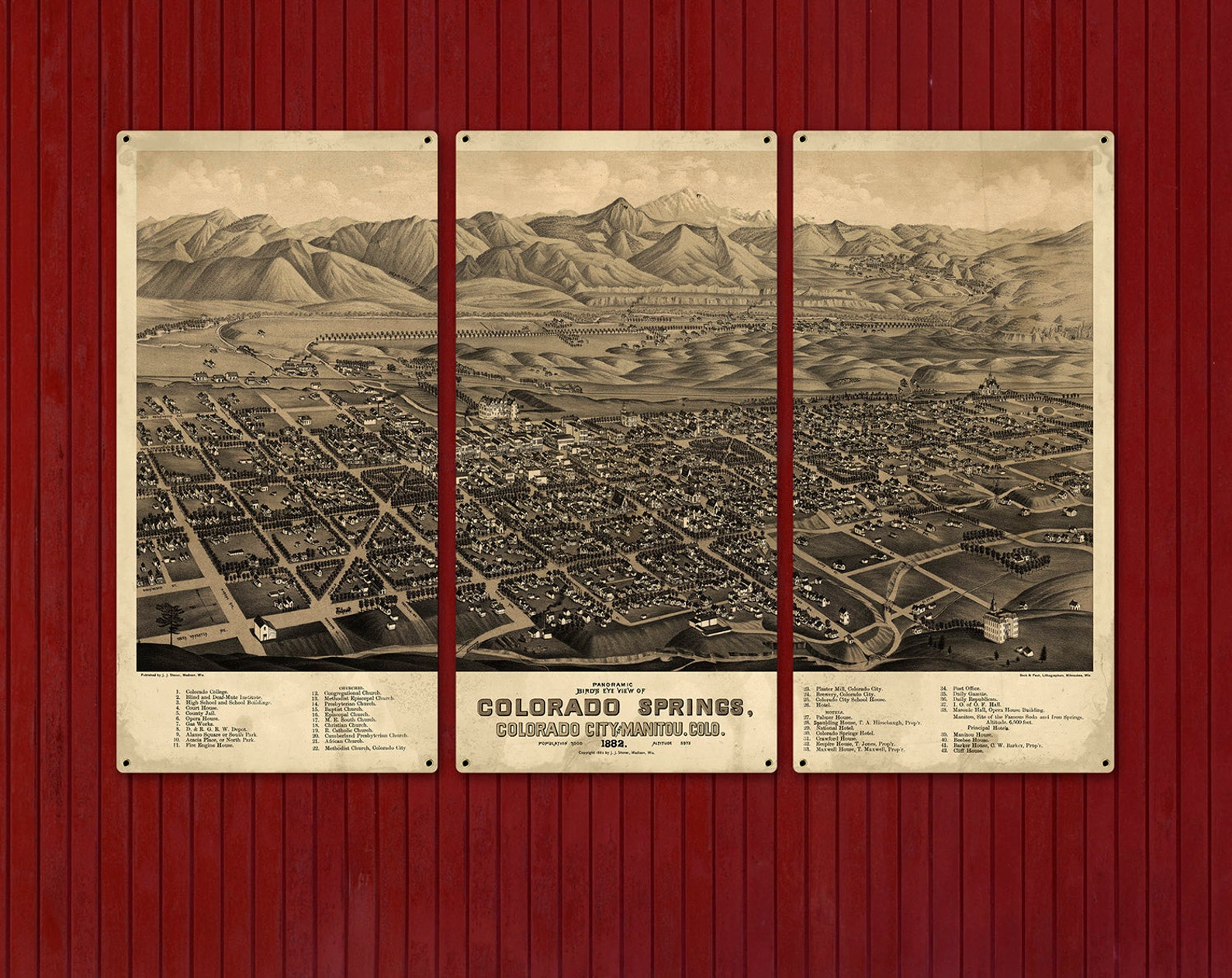 Colorado Springs METAL Map Triptych 36x24 FREE SHIPPING Etsy