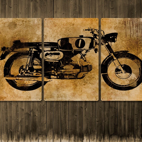 Black Motorcycle METAL Triptych 48x24" FREE SHIPPING