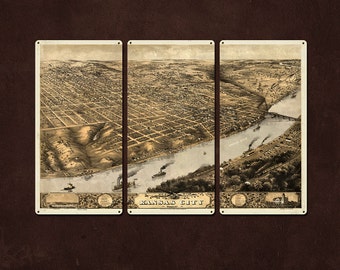 Vintage Kansas City METAL Map Triptych 36x24"FREE SHIPPING