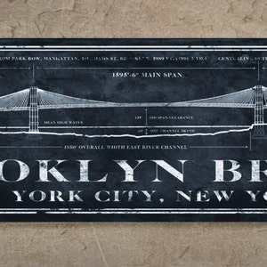 Brooklyn Bridge METAL Blueprint 48x14" FREE SHIPPING