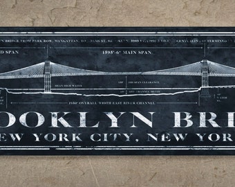 Brooklyn Bridge METAL Blueprint 48x14" FREE SHIPPING