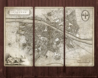 Vintage Map of Florence on METAL Sepia 54x36" FREE SHIPPING