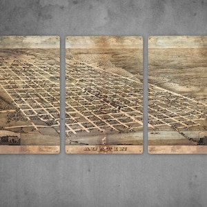 Vintage Map of Austin Texas METAL triptych 48x24&quot; FREE SHIPPING