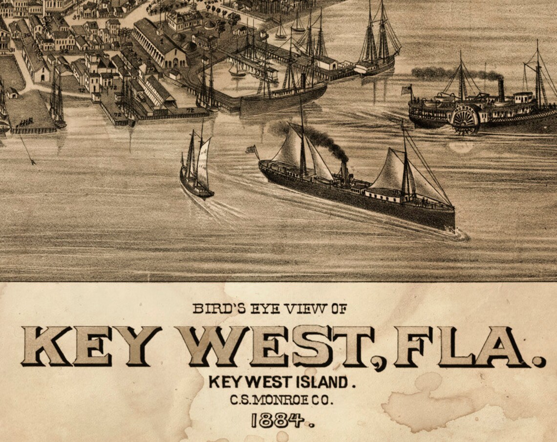 Vintage Map of Key West Florida METAL Triptych 36x24 Etsy