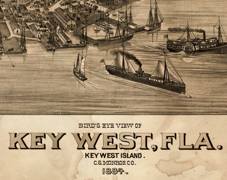 Vintage Map of Key West Florida METAL Triptych 36x24 Etsy