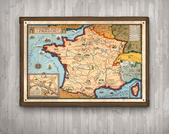 France Vintage METAL Map FREE SHIPPING