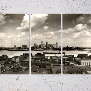 Vintage Detroit Skyline METAL Triptych 36x24" FREE SHIPPING