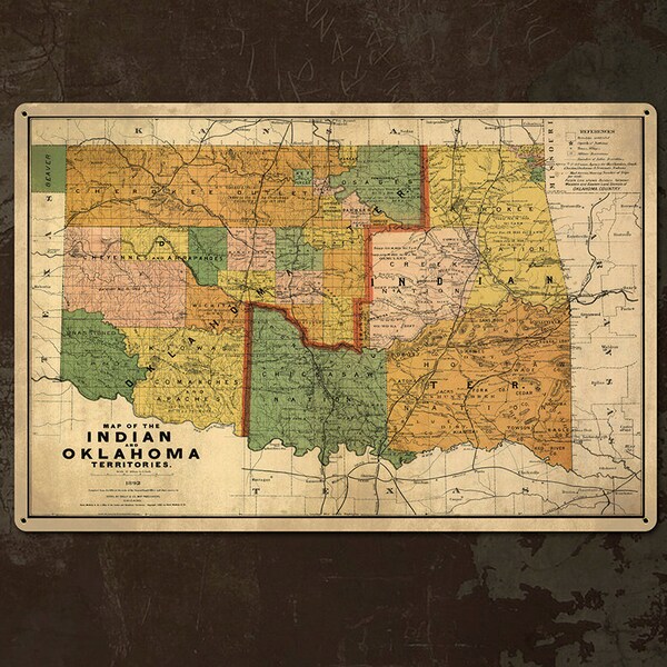 Vintage METAL map of Oklahoma 24x16 FREE SHIPPING