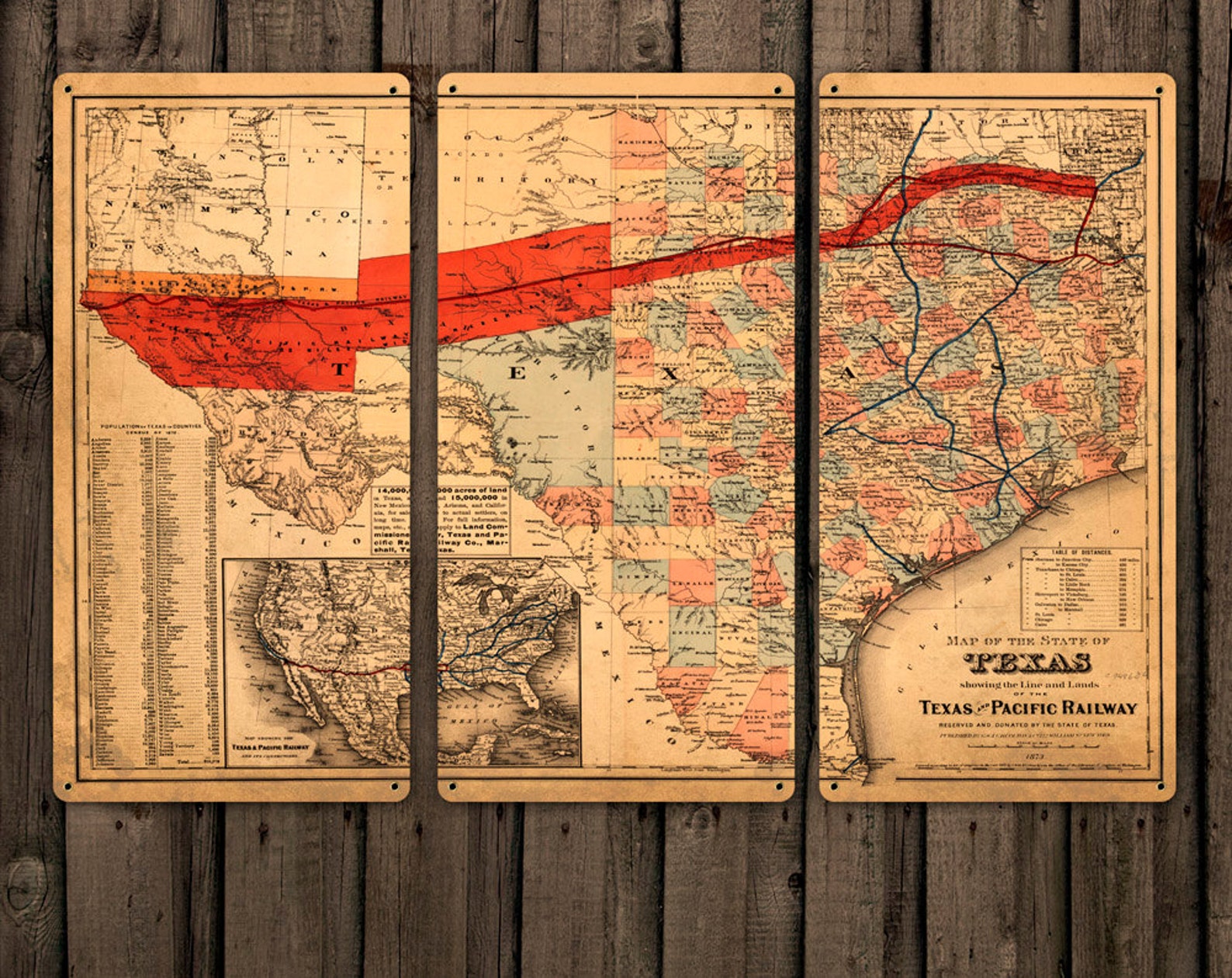 Vintage Texas Railroad Map METAL Triptych 36x24 FREE Etsy