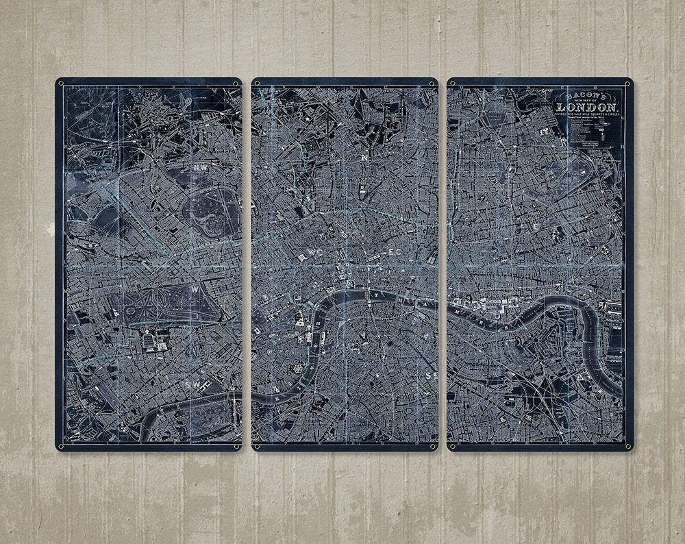 Vintage London METAL triptych 36x24 Triptych FREE Etsy