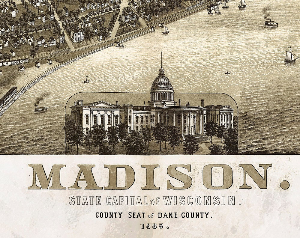 Vintage Madison Wisconsin METAL Map Triptych 36x24 FREE Etsy