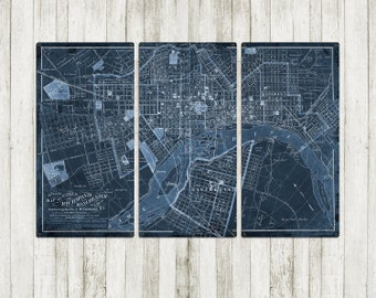 Vintage Richmond Virginia METAL Map Triptych 36x24" FREE SHIPPING