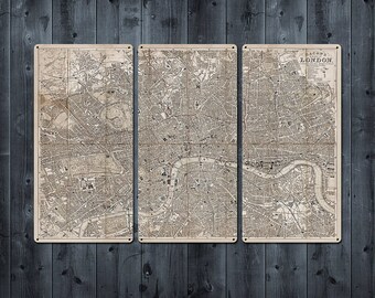 Vintage London METAL triptych 36x24" Triptych FREE SHIPPING