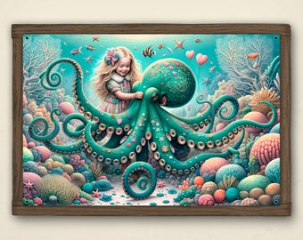 Whimsical Octopus Artwork:  Outing with Ollie METAL Print
