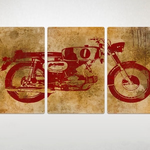 Vintage Motorcycle METAL triptych 48x24 FREE SHIPPING image 1