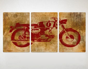 Vintage Motorcycle METAL triptych 48x24"  FREE SHIPPING