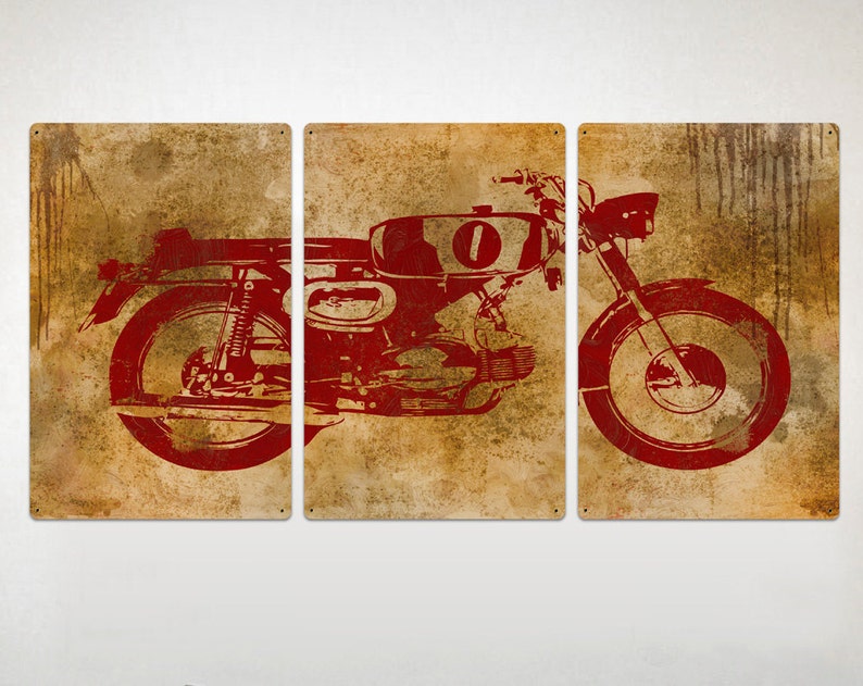 Vintage Motorcycle METAL triptych 48x24 FREE SHIPPING image 1