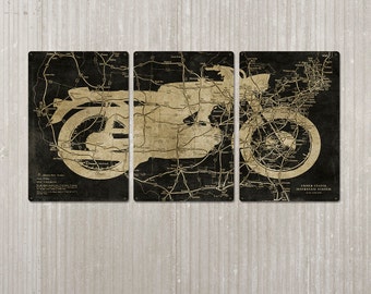 Classic Motorcycle METAL Highway Map Triptych 48x24 FREE | Etsy