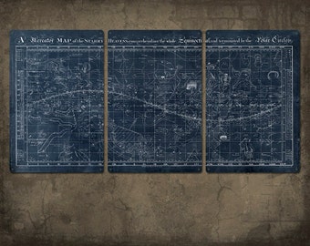 Vintage Map of the Universe on METAL triptych 48x24"  FREE SHIPPING