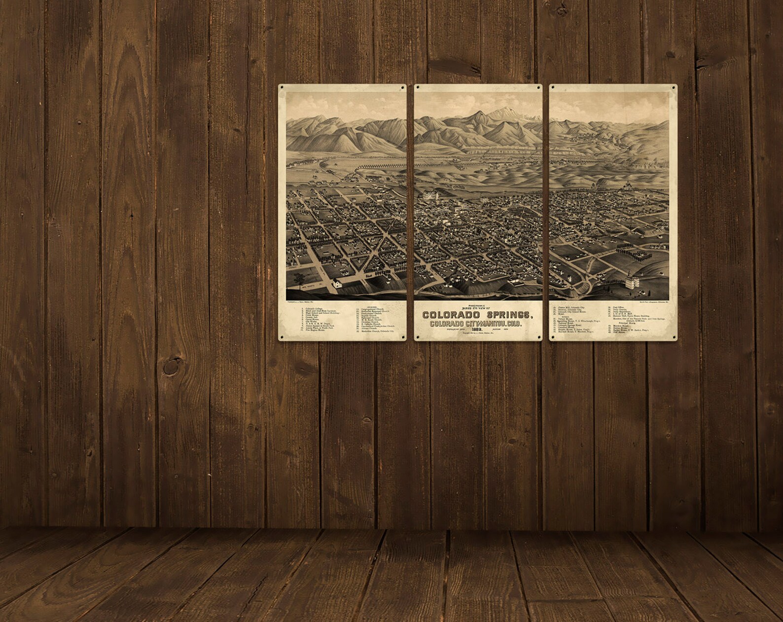 Colorado Springs METAL Map Triptych 36x24 FREE SHIPPING Etsy