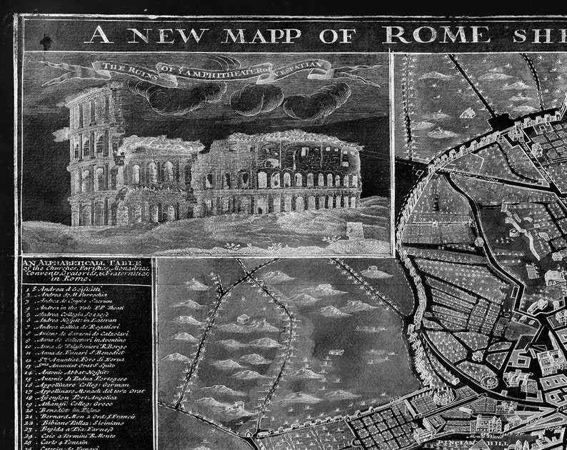 Vintage Map of Rome METAL triptych 36x24 FREE SHIPPING image 4