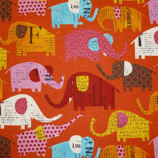 Elephants in Orange by Nancy Wolff  for Kokka- Half Yard