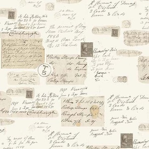 Antique Lettering in Beige  by michael miller fabrics