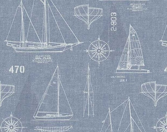 Sail Plan in Blue by michael miller fabrics
