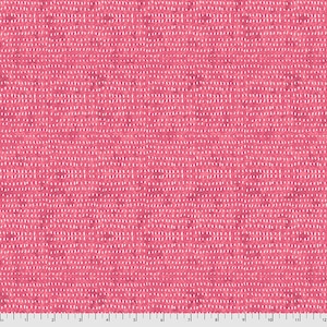 May include: A pink fabric with a white pattern of small dots. The fabric has a subtle texture.