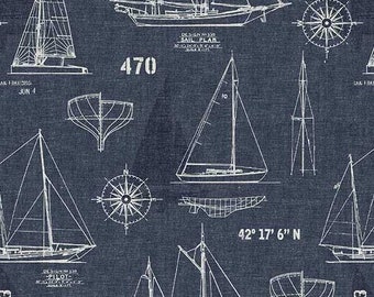 Sail Plan in Navy by michael miller fabrics