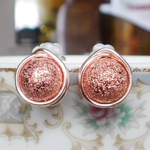 Rose Gold Stardust Earrings , New Year&#39;s Eve Earrings , Rose Gold Metal Studs , Sparkle Earrings