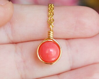 Pink Coral Necklace , Bridesmaid Necklace , Coral Necklace , Coral Gold Necklace