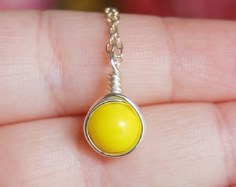 Simple Yellow Necklace , Bridesmaid Necklace , Yellow Silver Necklace , Czech Glass Necklace