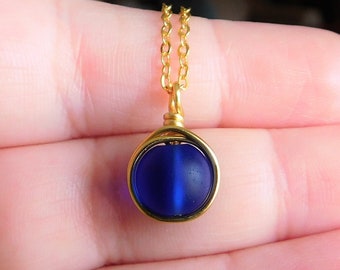 Cobalt Sea Glass Necklace , Royal Blue Necklace , Bridesmaids Necklace , Sea Glass Necklace