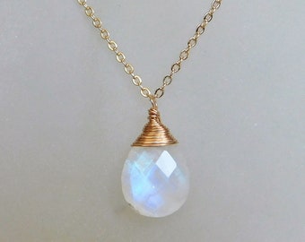 Moonstone Necklace , June Birthstone Necklace , Gold Filled Moonstone Pendant , Moonstone with Blue Flash