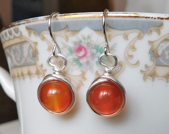 Carnelian Drop Earrings , Orange Earrings , Orange Crystal Earrings , Small Carnelian Earrings
