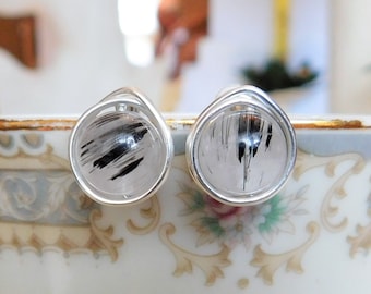 Tourmalated Quartz Stud Earrings , Black Rutilated Quartz Earrings , Tourmalinated Quartz Earrings