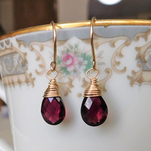 Real Garnet Earrings , January Birthstone Earrings , Gold Filled Garnet Earrings , Gemstone Earrings