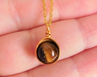 Tiger&#39;s Eye Necklace , Brown Crystal Necklace , Yellow Tiger&#39;s Eye Pendant