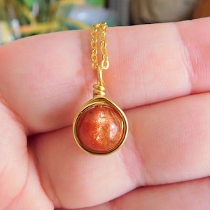 Simple Sunstone Necklace ,  Orange Crystal Necklace , Bridesmaids Necklace , Fall Gemstone Necklace