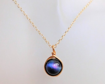 Rainbow Tiger's Eye Necklace , Galaxy Bead Necklace , Blue Tiger's Eye Pendant