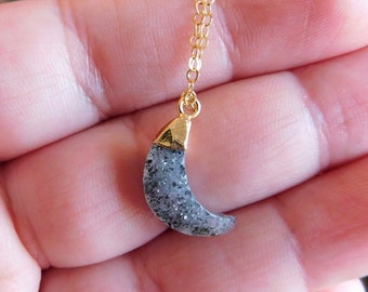 Black Sunstone Necklace , Black Moon Necklace , Sunstone Moon Pendant