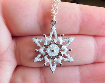 Glitter Snowflake Necklace , Silver or Gold Snowflake Pendant , Christmas Gift , Holiday Necklace