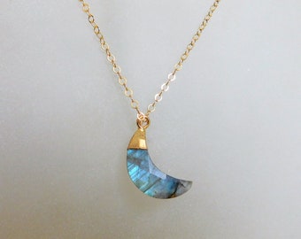 Labradorite Moon Necklace , Blue Labradorite , Blue Moon Necklace